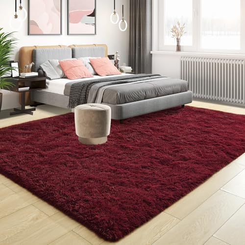Tepook 9x12 Fluffy Burgundy Area Rugs for Living Room Bedroom - Image 2