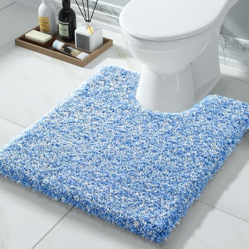 Yimobra Toilet Rugs U Shaped Washable 24X20, Soft Toilet Mat, Blue&White by Yimobra