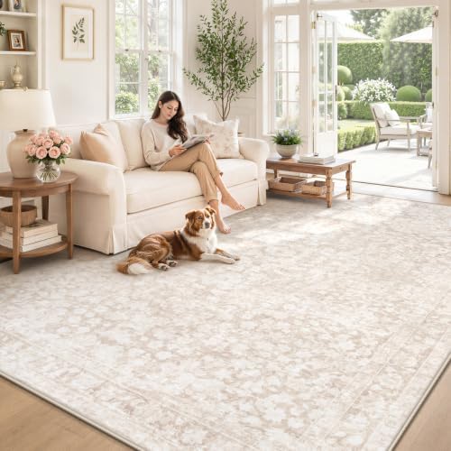 8x10 Area Rugs for Living Room: Boho Vintage Washable Rug Non-Slip Soft Stain Repellent Area Rugs Indoor Low-Pile Large Carpet for Bedroom Office Dining Room Playroom Farmhouse (Beige, 8'x10') - Image 4