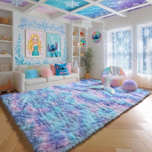Fluffy 8x10 Area Rugs, Cute Kawaii Rainbow Purple Carpets for Girls Bedroom - Image 3