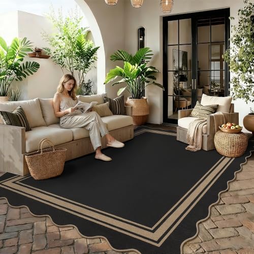 6x9 Scalloped Rug Easy Jute Washable Outdoor Patio Rug for Living Room - Image 3