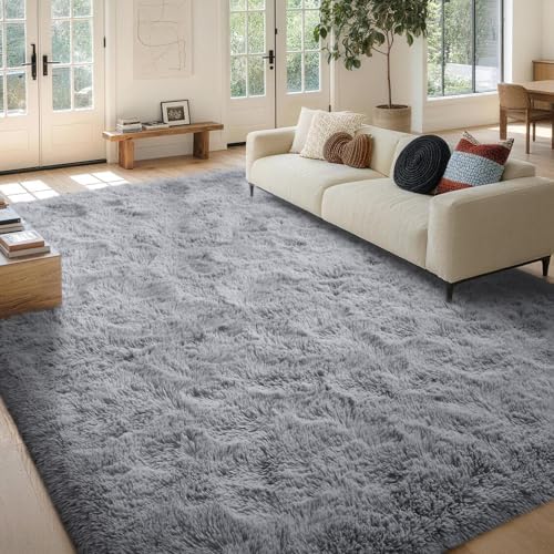 FinRèc Home 8x10 Non-Slip Fluffy Area Rugs for Living Room (Grey) - Image 2