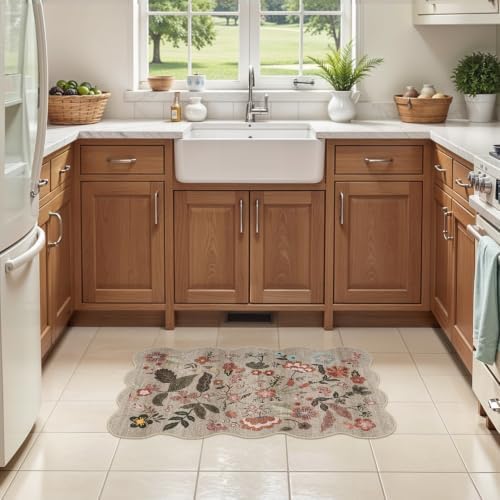 30x20 Bath Mat Bathroom Rugs: Vintage Low-Pile Thin Door Mat Beige-Brown - Image 3