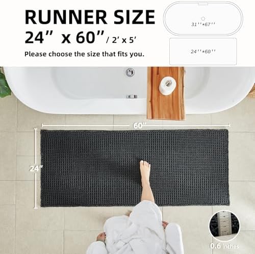 TYUU Black Waffle Runner Rug Bathroom, Long Boho Bath Mat, 60x24 - Image 3