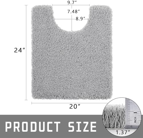 Yimobra Toilet Rugs U Shaped Washable 24X20, Soft Toilet Mat, Pure Grey - Image 2