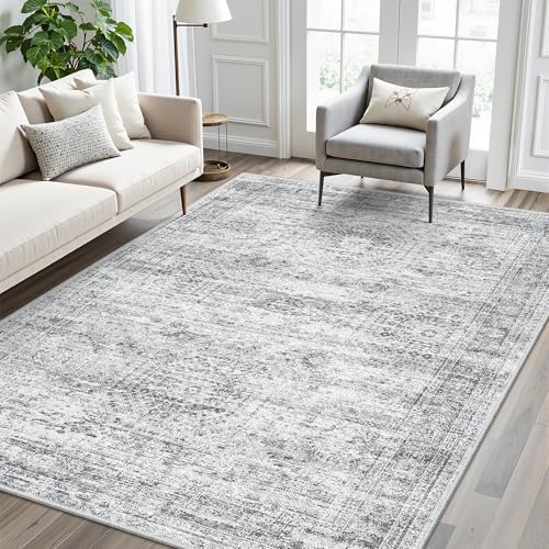Soalmost 5x8 Area Rugs Grey Low Pile Washable Trendy Faded Style Rug - Image 3