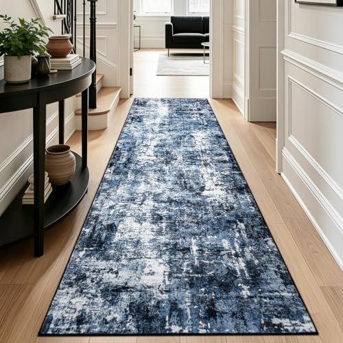 Rugflix 2'6"x8' Runner Rug for Hallway, Washable Navy Blue Long Runners - Image 3