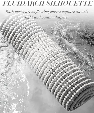 BSICPRO Large Chenille Bathroom Rugs, 24x43 Striped Bath Mats, Grey - Image 4