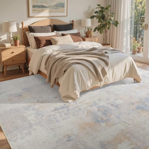 8x10 Ft Abstract Washable Area Rugs for Living Room Cream - Image 4