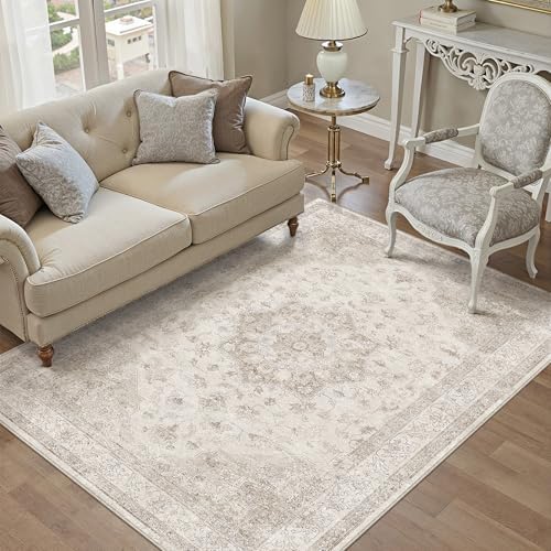 PureCozy Beige 3x5 Washable Area Rug Vintage Oriental Medallion Doormat - Image 5