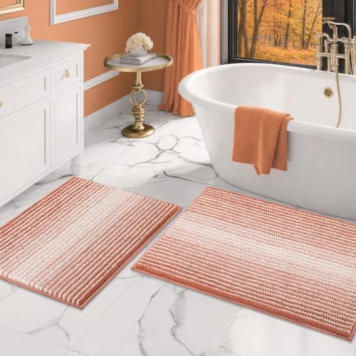 BSICPRO Bathroom Rugs Sets 2 Piece, Non Slip Striped Bath Mat, Light Orange by BSICPRO