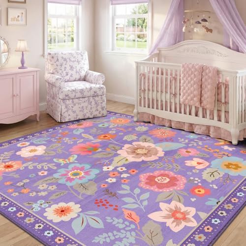 RELEANY Floral Washable Square 5ft Area Rug Purple/Pink - Image 7