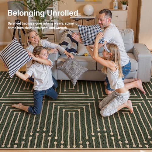 Lahome Green 3x5 Entryway Rug, Non Slip Maze Line Easy Jute Washable Rug - Image 4
