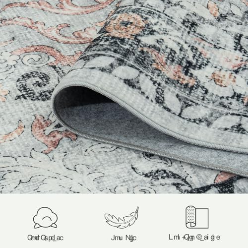 9x12 Area Rugs for Living Room, Washable Non-Slip Large Rugs, Grey/Blush - Image 7