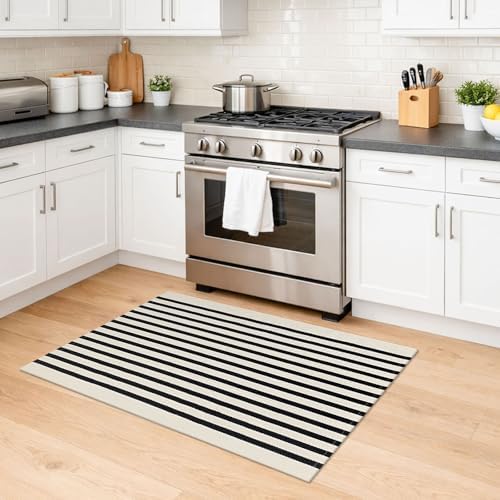 KILOCOCO Beige Striped Rug 2.3'x3.6' Indoor Washable Rugs Front Door Mat - Image 6