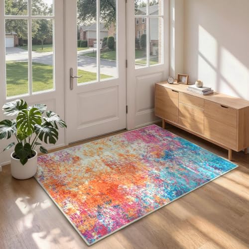 Rugflix 3x5 Washable Area Rug, Colorful Rainbow Rug for Entryway - Image 2