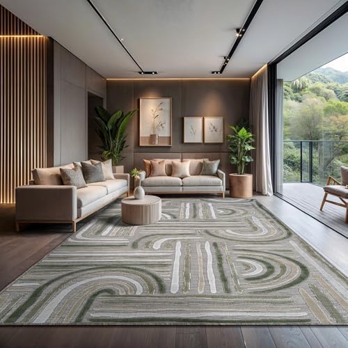 CAMILSON Indoor Outdoor Rug, Beige 9x12 Geometric Arch Striped Large Area Rugs for Patio and Home Areas, Easy-Cleaning Non-Shedding Living Room, Garden and Deck Washable Outside Carpet (9 x 12) - Image 6