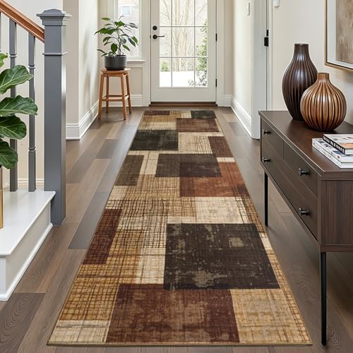 Washable 3x10 Runner Rug for Hallway Kitchen Bedroom, Red-Brown by Ailyei