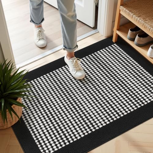 Ileading Indoor Door Mat, Absorbent Muddy Mats for Dogs, Low-Profile Entrance Welcome Mat with Non-Slip Rubber Backing, Washable Runner Carpet for Hallway,Entryway,Kitchen (Black 32×48inch) by Ileading