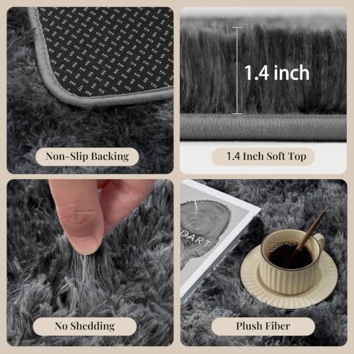 PLHXFR 9x12 Area Rugs Living Room: Fluffy Bedroom Soft Shag Rug Black Grey - Image 5