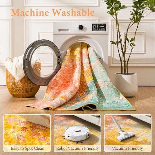 Rugflix 5x7 Orange Area Rug for Living Room, Washable Colorful Rug - Image 5