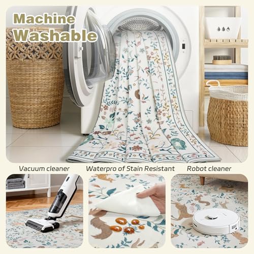 8x10 Area Rugs Boho Floral Washable Living Room Rug Neutral Carpet Bedroom - Image 5