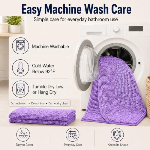 Chenille Bath Mats Set 2 Piece Non-Slip Luxury Bath Runner Rugs Extra Soft Absorbent Shaggy Washable Dry Plush Area Carpet Mats - Lavender - Image 5