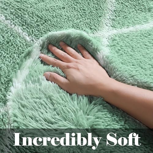 Area Rugs for Bedroom Living Room, 4x6 Fluffy Sage Green and White Rug - Image 2