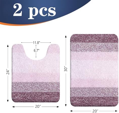 OLANLY Micorfiber Bathroom Rug Set 2 Piece, Soft Absorbent Bath Mats, Mauve - Image 2