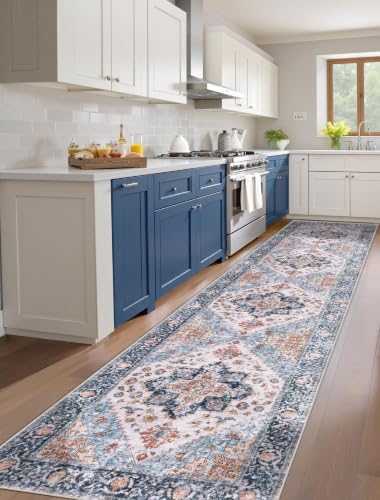 SERISSA 2'6"x12' Washable Non Slip Boho Runner Rug for Hallway，Blue Orange - Image 2