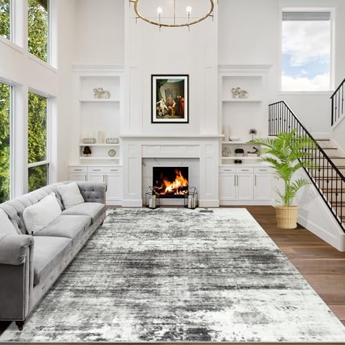 5x7 Area Rugs for Living Room: Washable Abstract Black Grey Bedroom Carpet by GENTDRIZZ