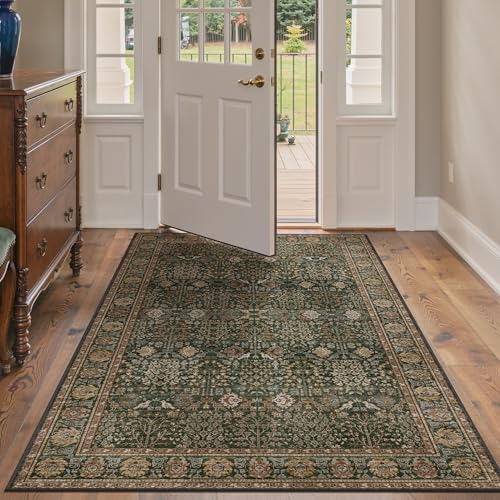 Bavni 4x6 Washable Area Rug for Living Room, Dark Green Brown by BAVNI