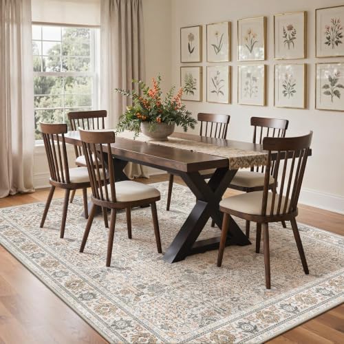Bavni 10x14 Area Rug for Living Room, Washable Low Pile, Beige Grey - Image 3