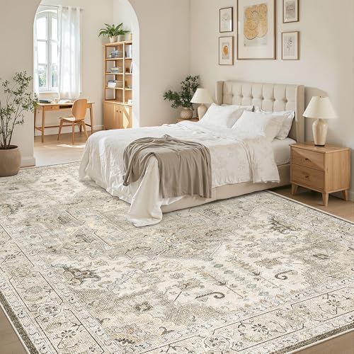 Madane 8x10 Area Rugs for Living Room, Non-Slip Washable Rug, Ivory/Brown - Image 3