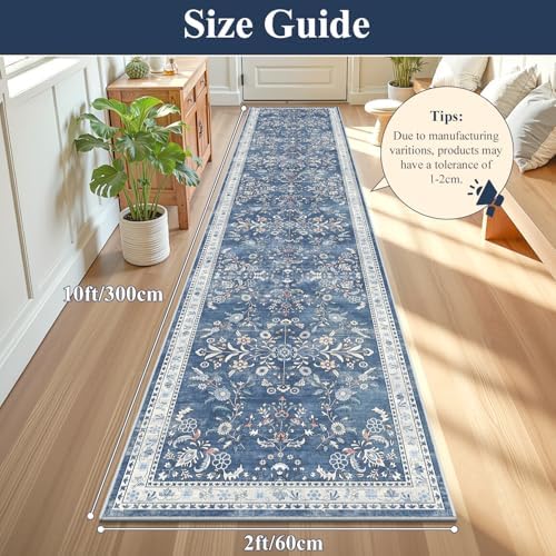 Yamaziot 2x10 Washable Hallway Runner Rug Non Slip Floral Carpet, Blue - Image 2