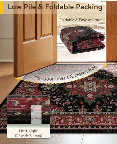 RELEANY Washable Area Rug, 5'x8', Red/Black - Image 4