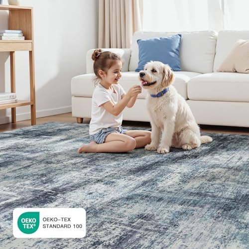 6x9 Area Rug for Living Room, Abstract Washable Non-Slip Carpet, Blue - Image 5
