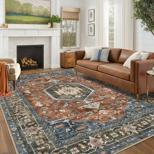 KUTA Vintage Living Room Rug 6x9 Brick Red Washable Large Area Rugs by KUTA