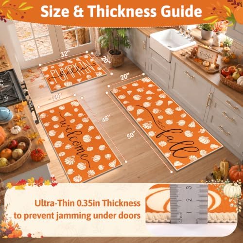 Yamaziot Fall Pumpkin Kitchen Rug Set of 3 Orange Autumn Home Decor - Image 3