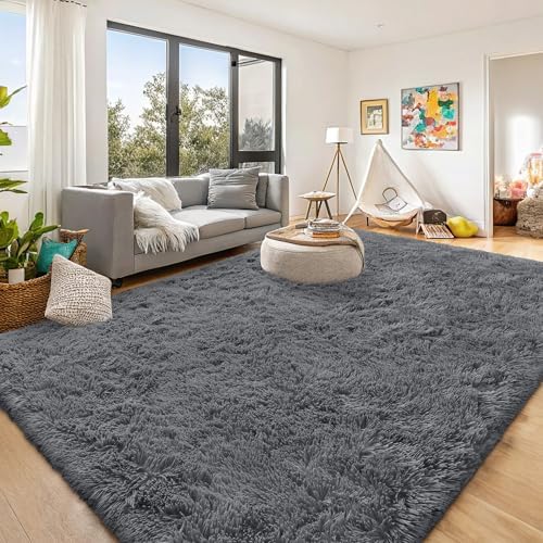 OLANLY 10x11 Machine Washable Large Area Rugs for Living Room, Bedroom, Soft Fluffy Shaggy Bedside Rug, Indoor Floor Carpet for Kids Girls and Boys, Dorms, Nursery, Home Decor Aesthetic, Grey - Image 3