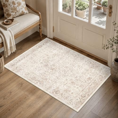 Washable 2x3 Entryway Non-Slip Area Rug Distressed Beige Door Mat - Image 4