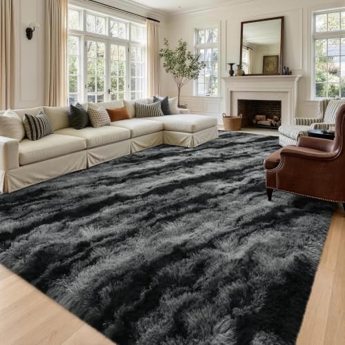 8x10 Extra Large Black Fluffy Area Rug Non-Slip for Living Room Bedroom by ModernHomeDecor