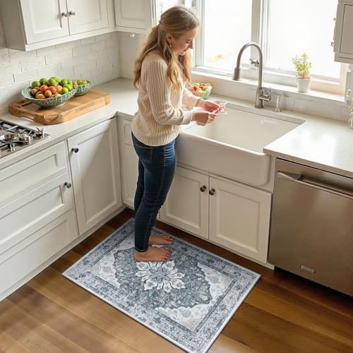 RELEANY Washable Area Rug, Small 2'x3', Grey/White/Beige - Image 2