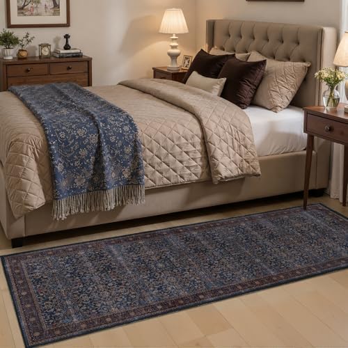 Washable Hallway Runner Rug 2'x6', Vintage Old Money, Dark Blue - Image 3