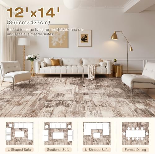 kakania Abstract 12x14 Area Rugs for Living Room: Washable Rugs Brown - Image 2