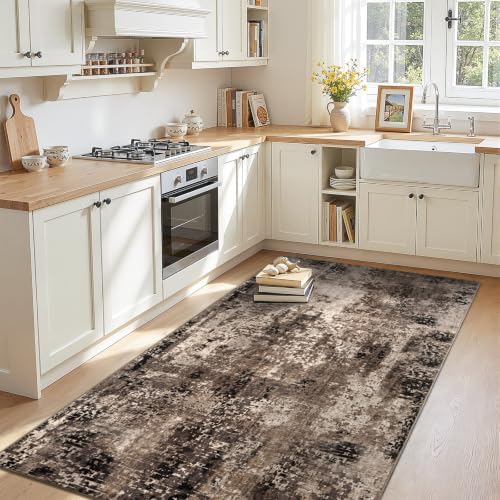 Entryway Rug 3x6 Brown Bedroom Area Rug Washable Non Slip Abstract Boho Rugs for Indoor Entry, Kitchen, Classroom, Bathroom, Kids Girls Room, Office, College Dorm Small Carpet - Image 3