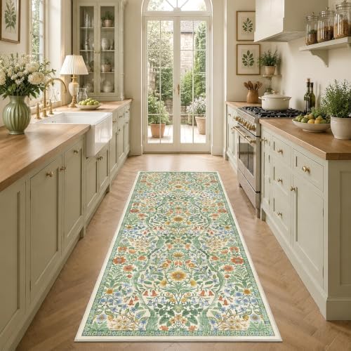 3x7 Floral Runner Rug for Hallway Washable Kitchen Runner Rug - Image 2