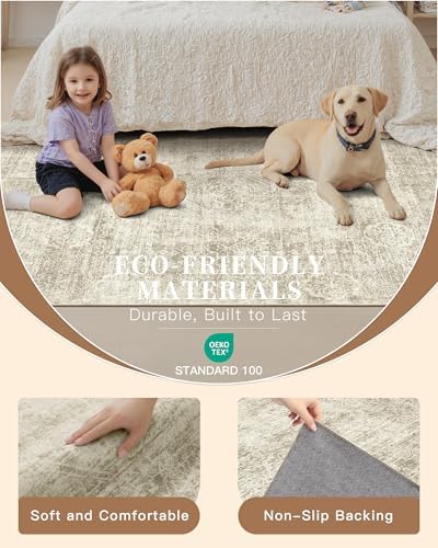 Madane 5x7 Area Rugs for Living Room, Washable Vintage Natural Rug Beige - Image 5