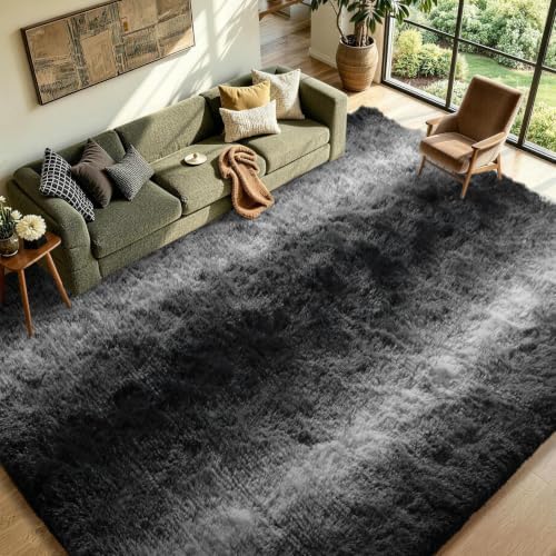FinRèc Home 5x7 Non-Slip Fluffy Area Rugs for Living Room (Striped Black) by FinRe%CC%80cHome