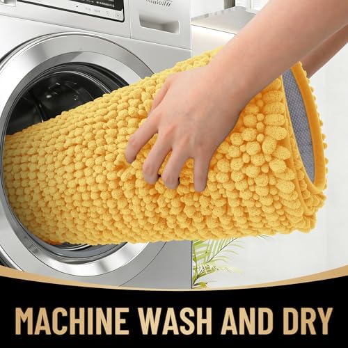 OLANLY Thick Chenille Bathroom Runner Rugs Mats 44x24, Yellow - Image 4